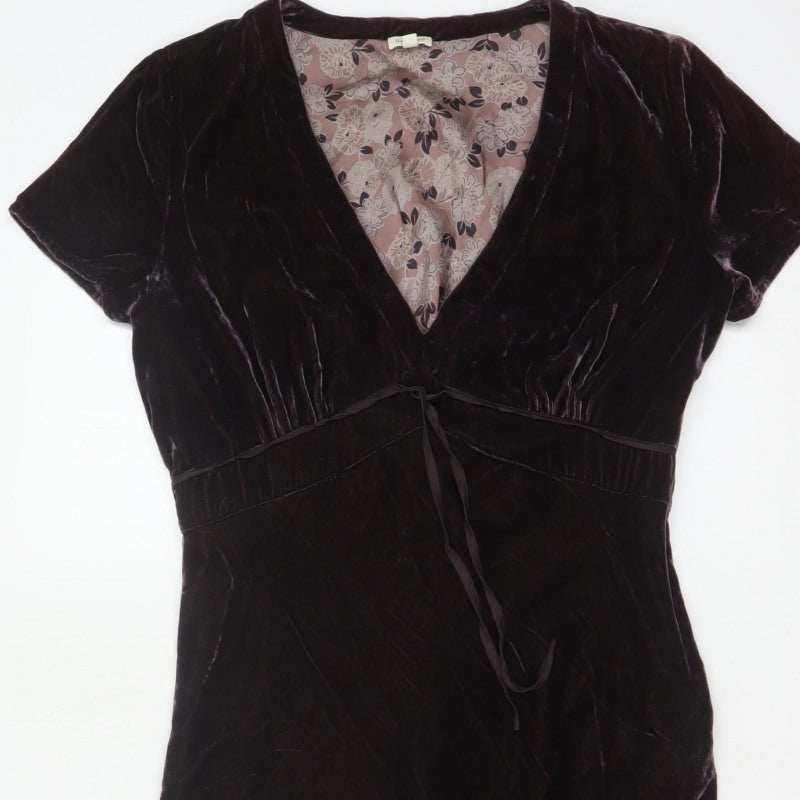 Hartford Women Purple XS A-Line Silk Blend Velvet V-Neck Dress