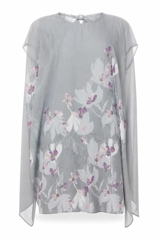 Front view of RJR John Rocha Women Grey Floral Beaded Chiffon Kaftan Dress UK 14