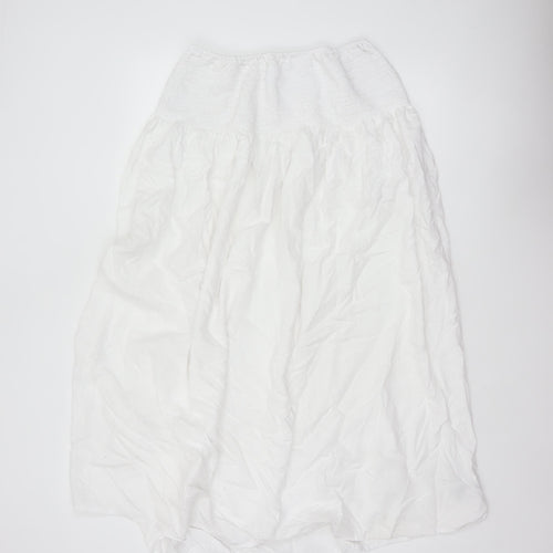Marks & Spencer Women White Size 16 Long Peasant Maxi Skirt Linen Blend