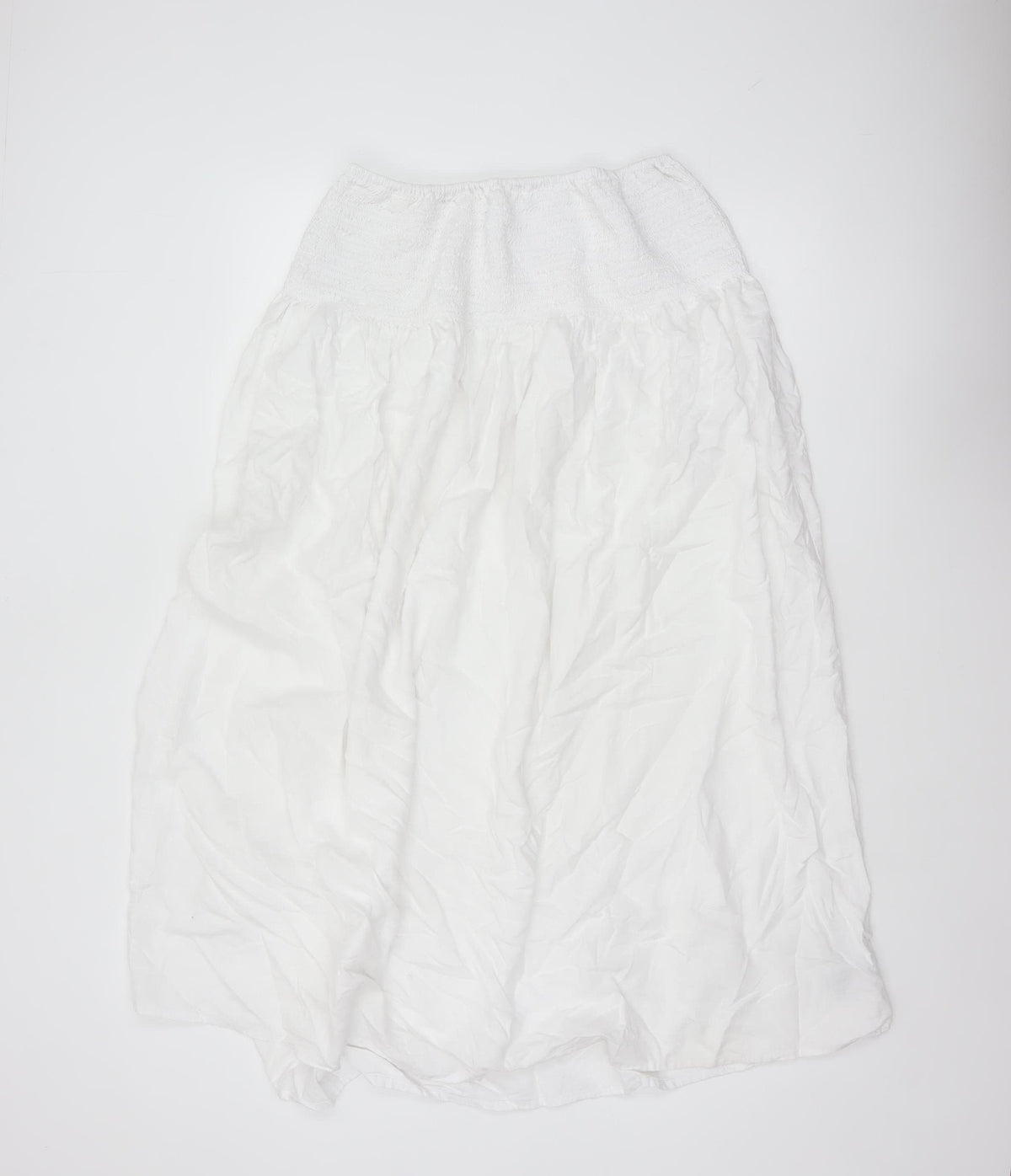 Marks & Spencer Women White Size 16 Long Peasant Maxi Skirt Linen Blend