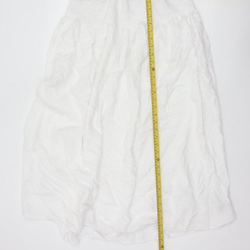Marks & Spencer Women White Size 16 Long Peasant Maxi Skirt Linen Blend