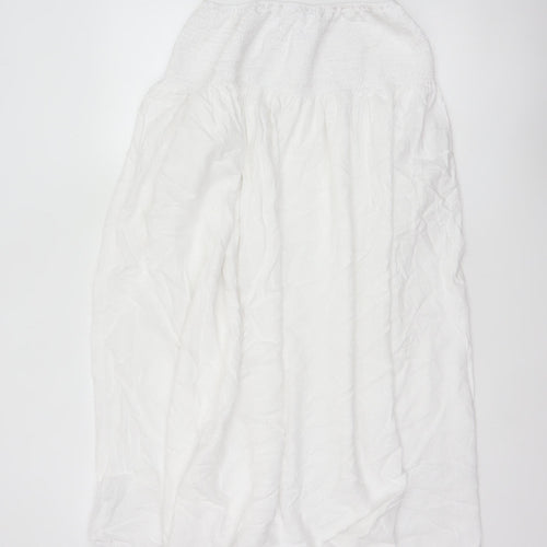 Marks & Spencer Women White Size 16 Long Peasant Maxi Skirt Linen Blend