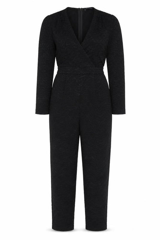 Marks and Spencer Women Black UK 12 Textured V-Neck Jumpsuit