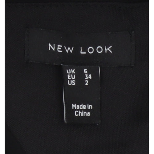 New Look Women Black UK 6 Long A-Line Pleated V-Neck Dress