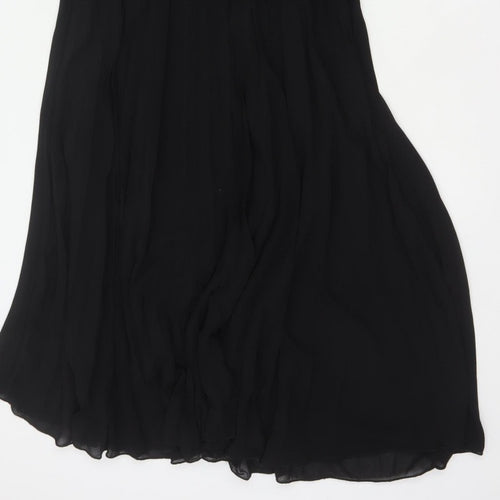 New Look Women Black UK 6 Long A-Line Pleated V-Neck Dress