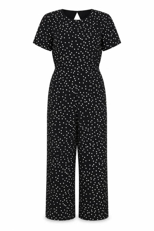 Warehouse Women’s Black Polka Dot Wide-Leg Jumpsuit UK 10 Short Sleeve