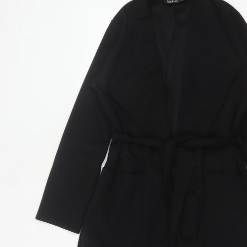 Boohoo Women’s Black UK 12 Long Belted Open Overcoat