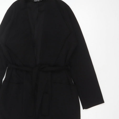 Boohoo Women’s Black UK 12 Long Belted Open Overcoat