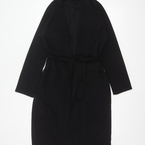 Boohoo Women’s Black UK 12 Long Belted Open Overcoat
