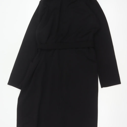Boohoo Women’s Black UK 12 Long Belted Open Overcoat