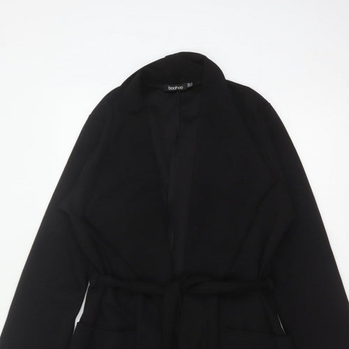 Boohoo Women’s Black UK 12 Long Belted Open Overcoat
