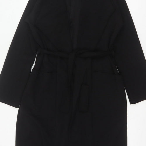 Boohoo Women’s Black UK 12 Long Belted Open Overcoat