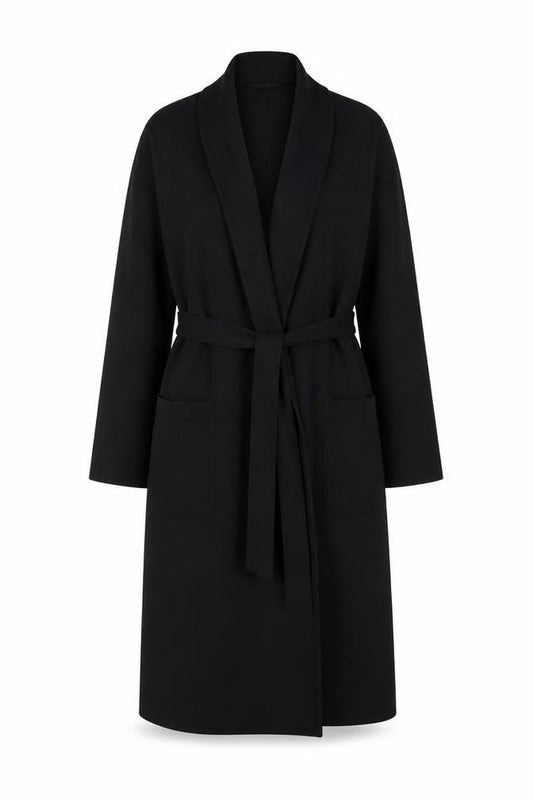 Boohoo Women’s Black UK 12 Long Belted Open Overcoat