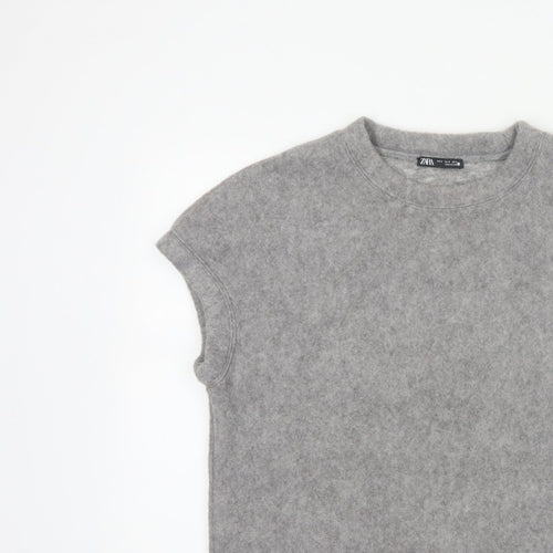 Zara Women Grey S Basic Knit Crew Neck Short Sleeve T-Shirt