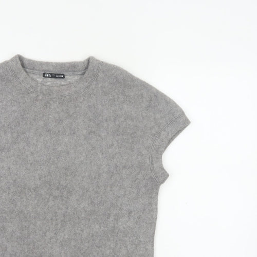 Zara Women Grey S Basic Knit Crew Neck Short Sleeve T-Shirt