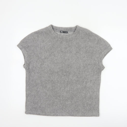 Zara Women Grey S Basic Knit Crew Neck Short Sleeve T-Shirt