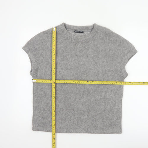 Zara Women Grey S Basic Knit Crew Neck Short Sleeve T-Shirt