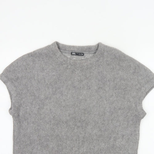 Zara Women Grey S Basic Knit Crew Neck Short Sleeve T-Shirt