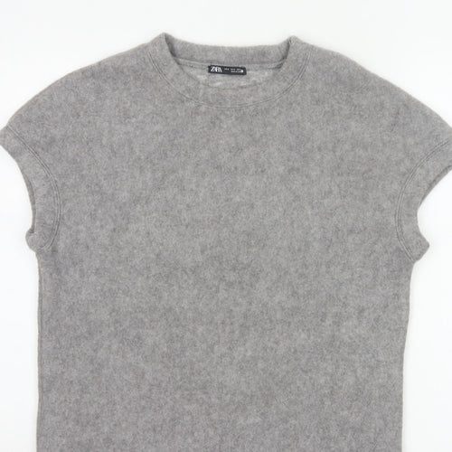Zara Women Grey S Basic Knit Crew Neck Short Sleeve T-Shirt