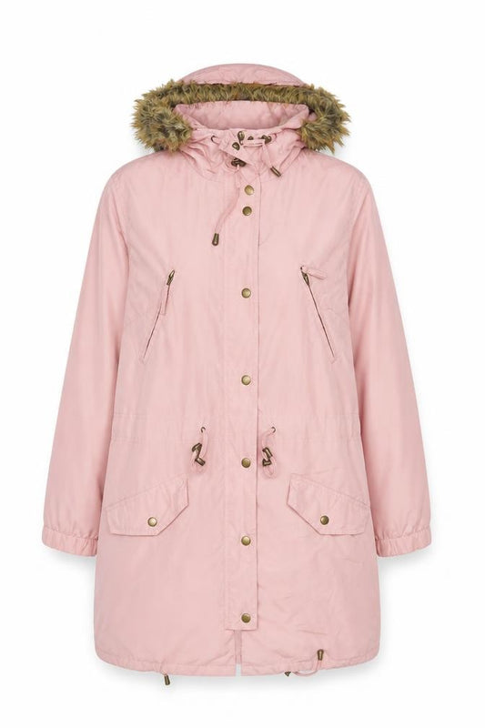 Being Casual Womens Pink Size 16 Faux Fur Hooded Long Parka Coat