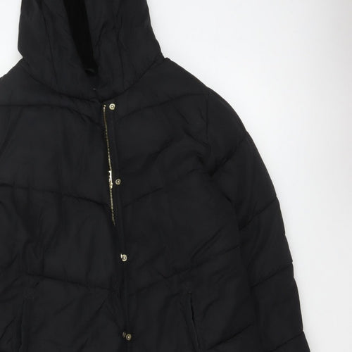 Next Girls Black 16 Years Long Hooded Puffer Coat Quilted Padded