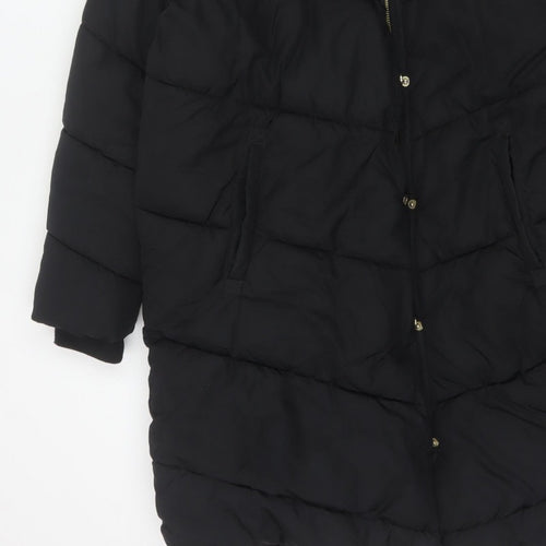 Next Girls Black 16 Years Long Hooded Puffer Coat Quilted Padded