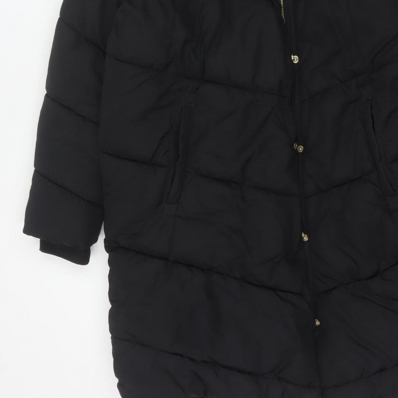 Next Girls Black 16 Years Long Hooded Puffer Coat Quilted Padded