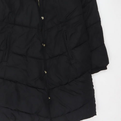 Next Girls Black 16 Years Long Hooded Puffer Coat Quilted Padded