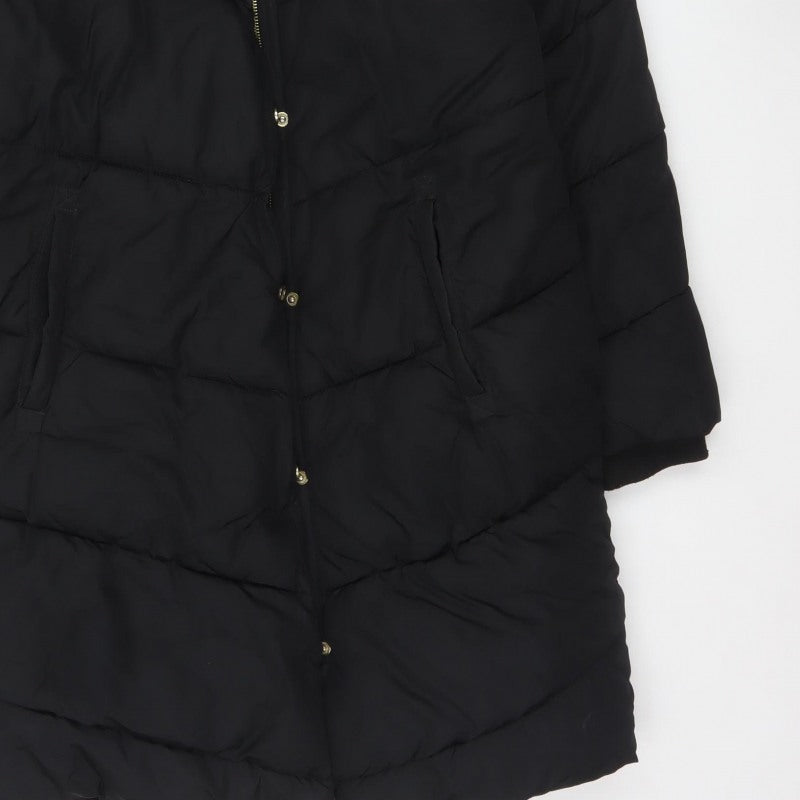 Next Girls Black 16 Years Long Hooded Puffer Coat Quilted Padded