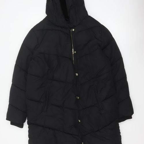Next Girls Black 16 Years Long Hooded Puffer Coat Quilted Padded