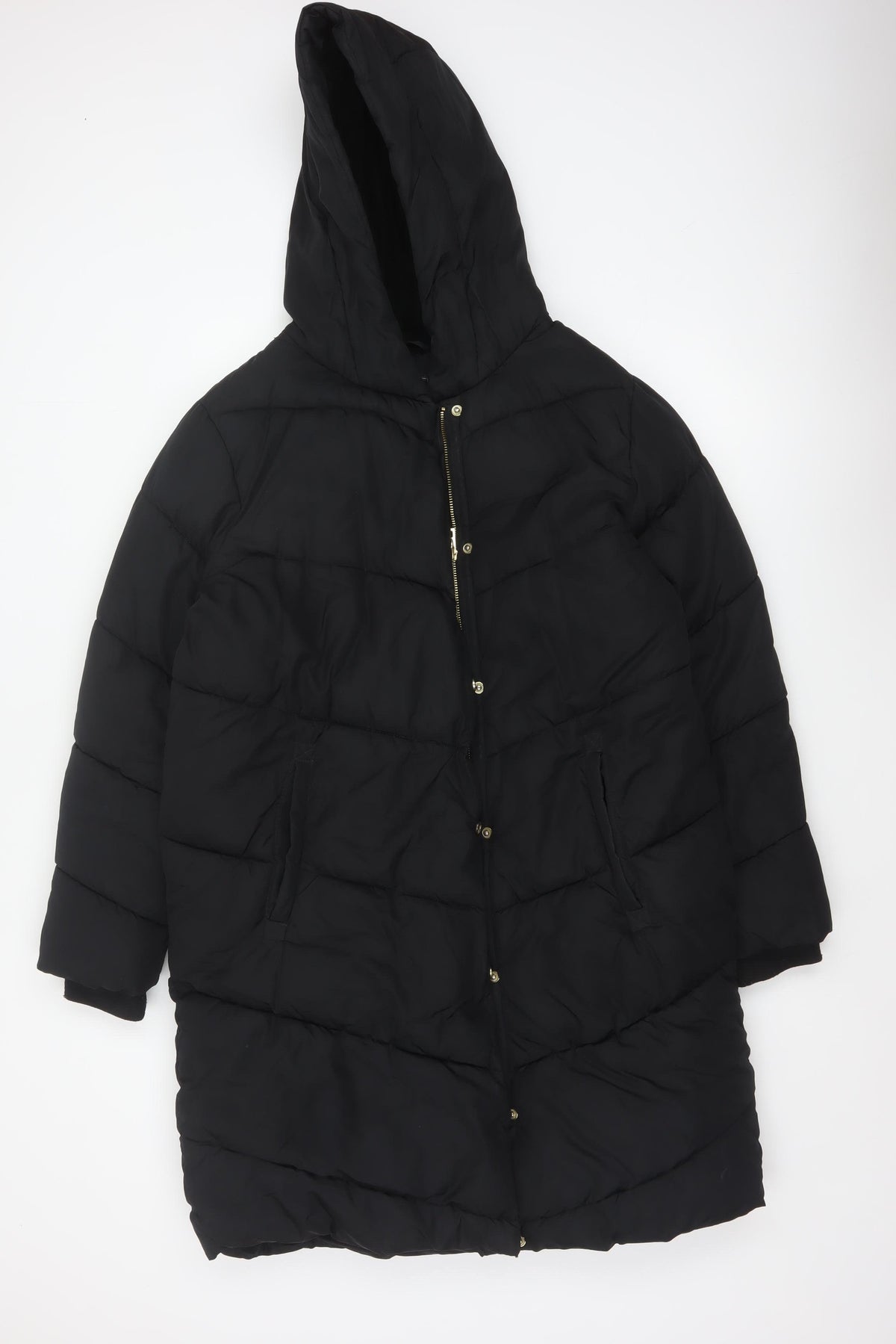 Next Girls Black 16 Years Long Hooded Puffer Coat Quilted Padded