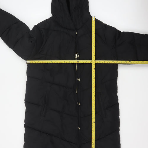 Next Girls Black 16 Years Long Hooded Puffer Coat Quilted Padded