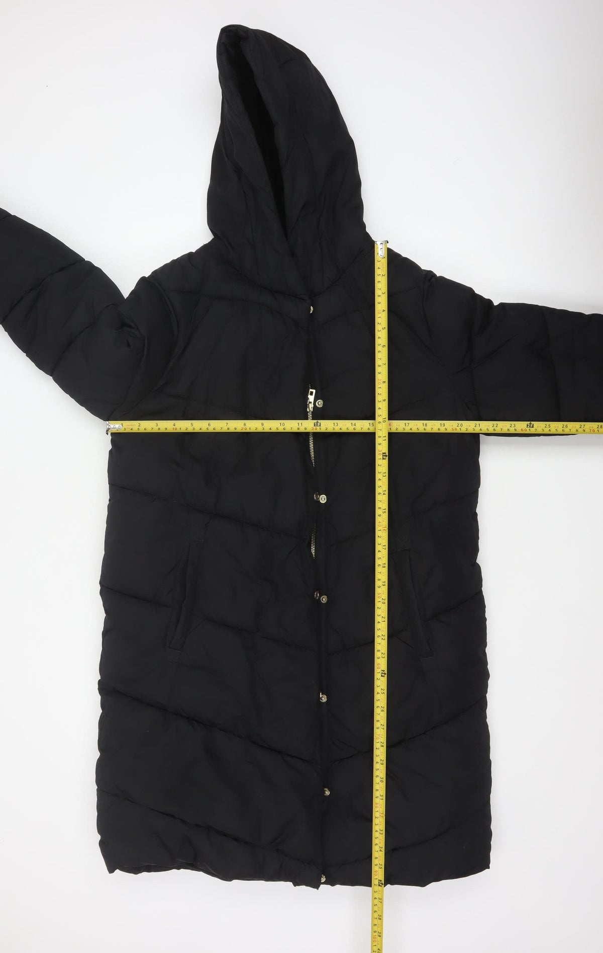 Next Girls Black 16 Years Long Hooded Puffer Coat Quilted Padded