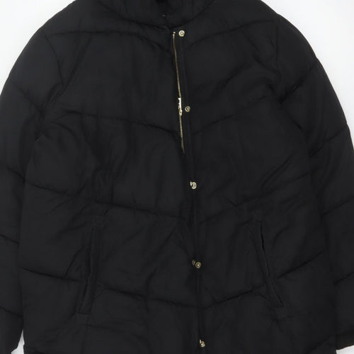 Next Girls Black 16 Years Long Hooded Puffer Coat Quilted Padded