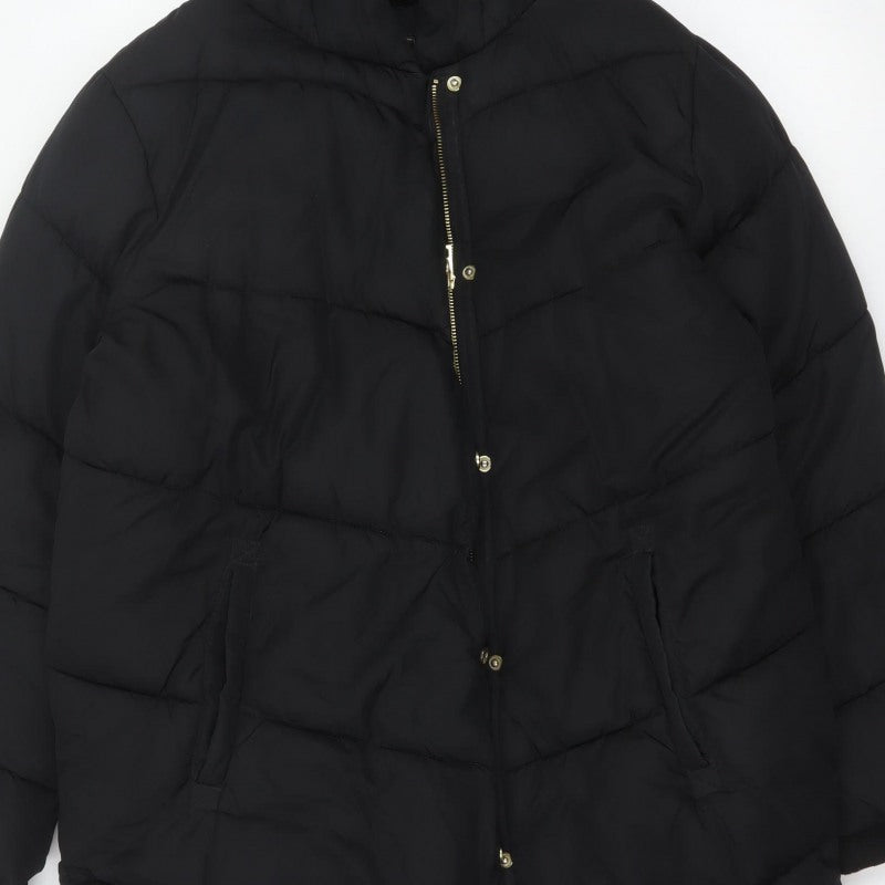 Next Girls Black 16 Years Long Hooded Puffer Coat Quilted Padded