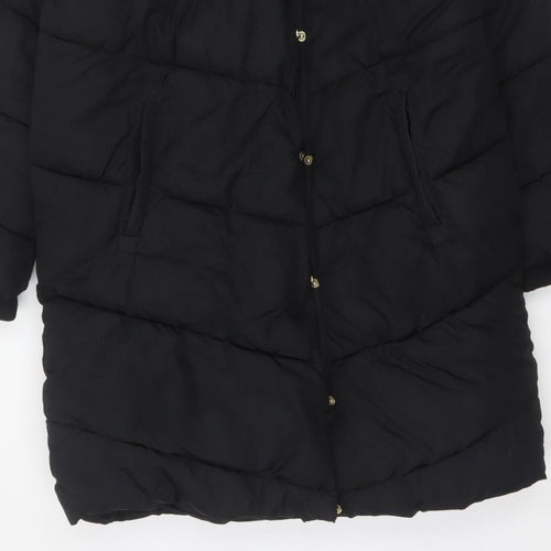Next Girls Black 16 Years Long Hooded Puffer Coat Quilted Padded