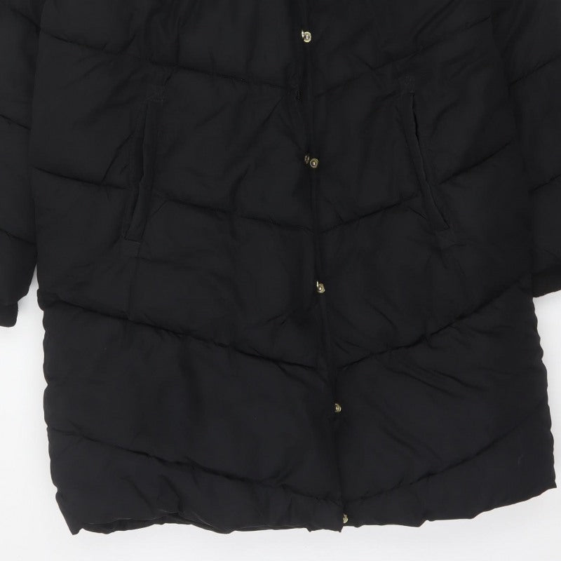 Next Girls Black 16 Years Long Hooded Puffer Coat Quilted Padded