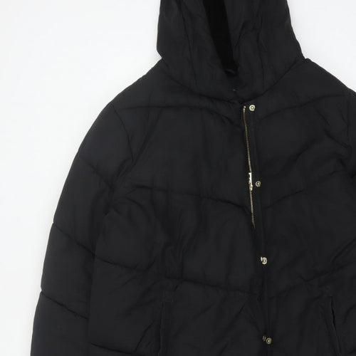 Next Girls Black 16 Years Long Hooded Puffer Coat Quilted Padded