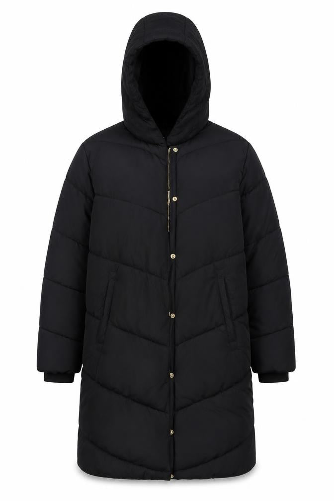 Next Girls Black 16 Years Long Hooded Puffer Coat Quilted Padded