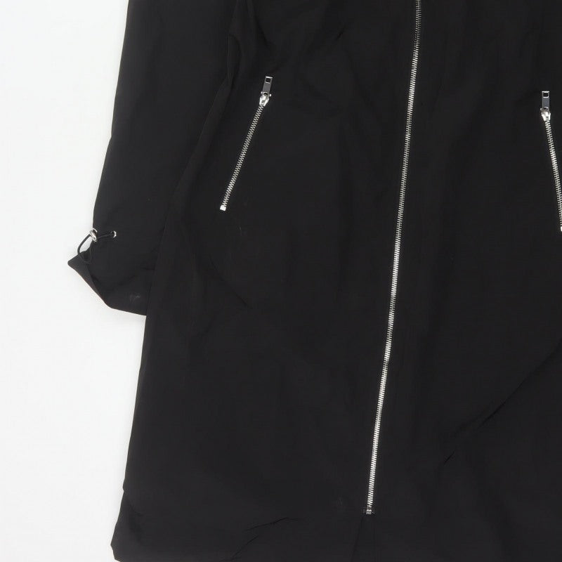 By Very Women's Black Size 12 Hooded Long Rain Coat Full Zip