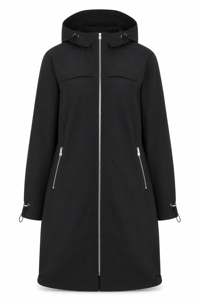 By Very Women's Black Size 12 Hooded Long Rain Coat Full Zip