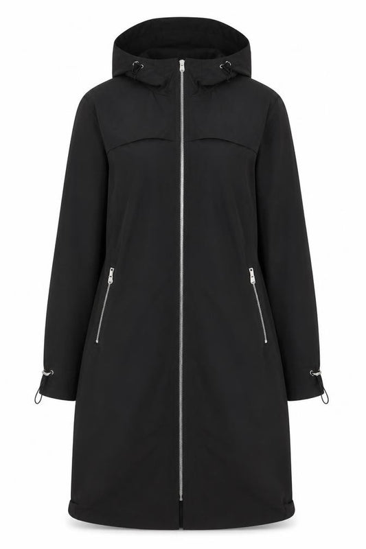 By Very Women's Black Size 12 Hooded Long Rain Coat Full Zip