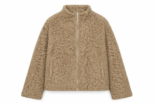 H&M Women’s Beige UK 12 Teddy Fleece Full Zip Jacket
