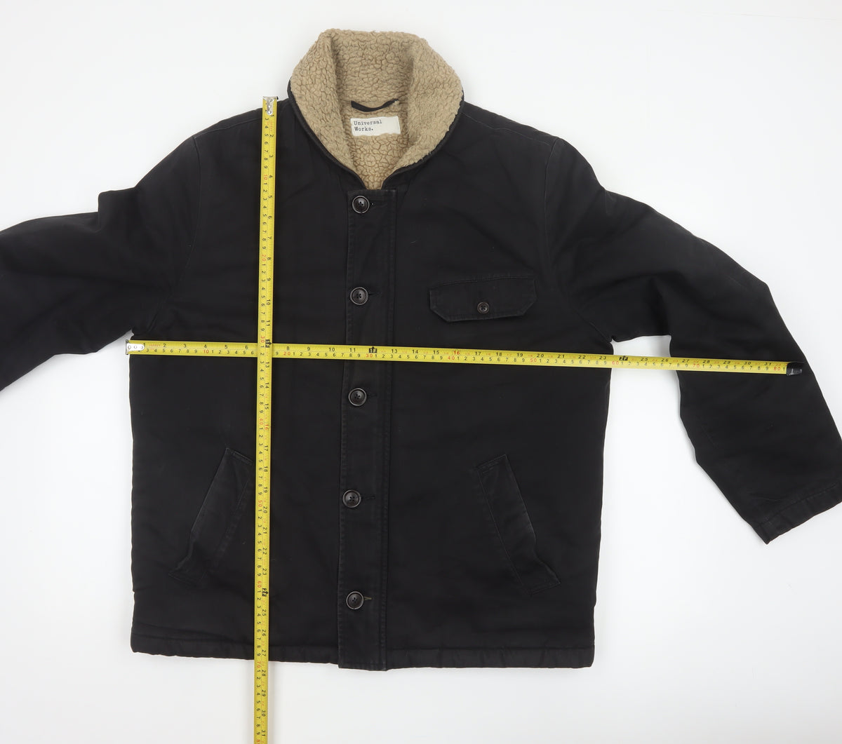 Universal Works Men’s Black L Sherpa Lined Cotton Workwear Jacket