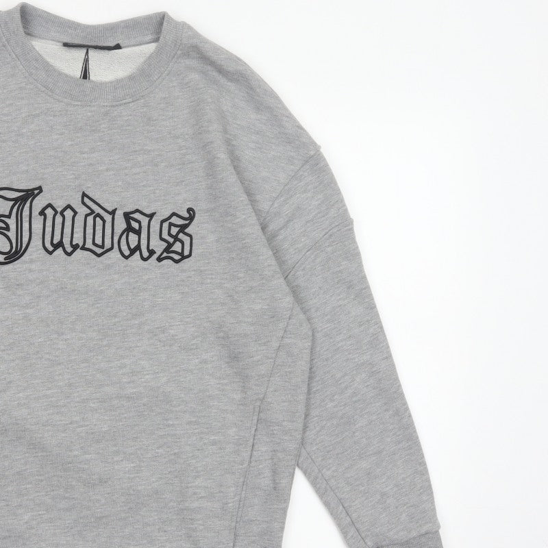 Additional view of Judas Sinned Men’s Grey M Gothic Logo Graphic Pullover Sweatshirt