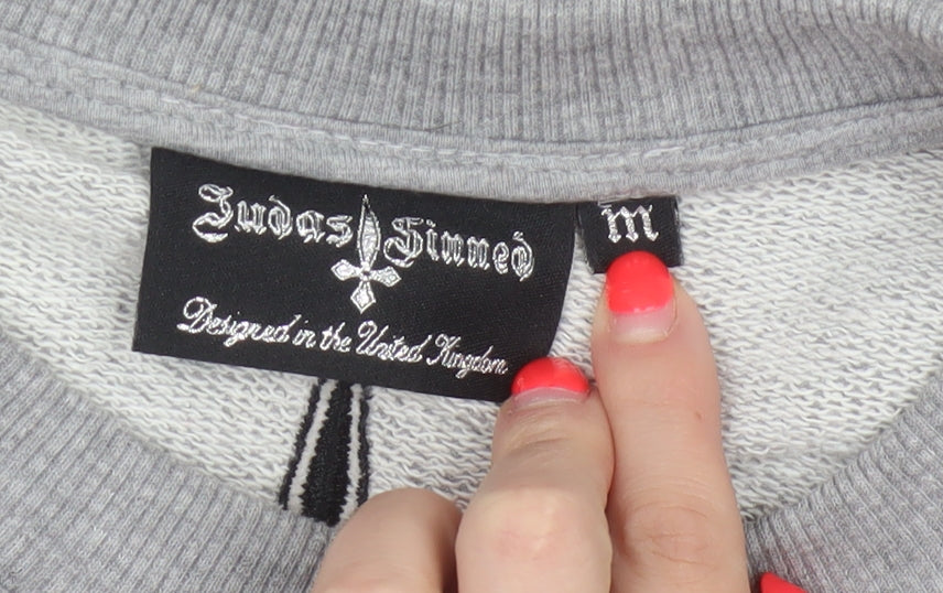 Additional view of Judas Sinned Men’s Grey M Gothic Logo Graphic Pullover Sweatshirt