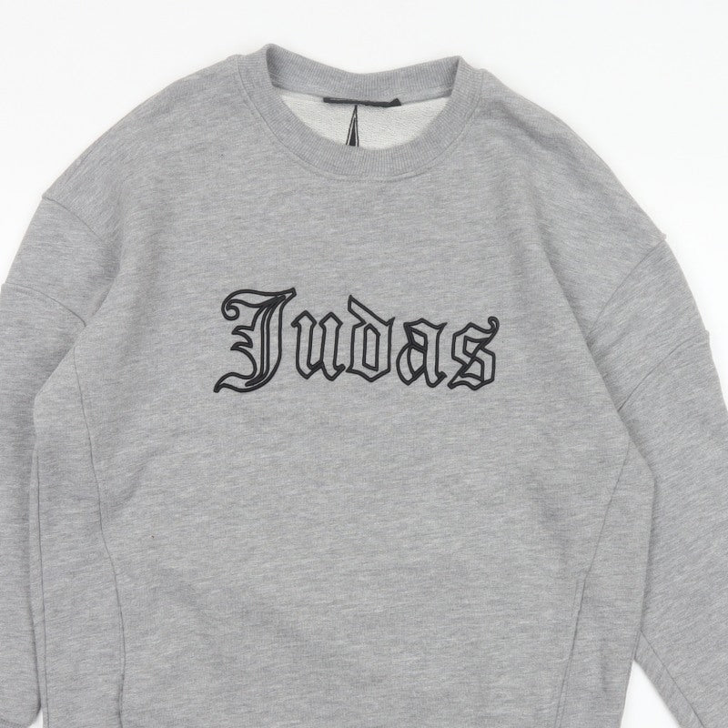 Additional view of Judas Sinned Men’s Grey M Gothic Logo Graphic Pullover Sweatshirt