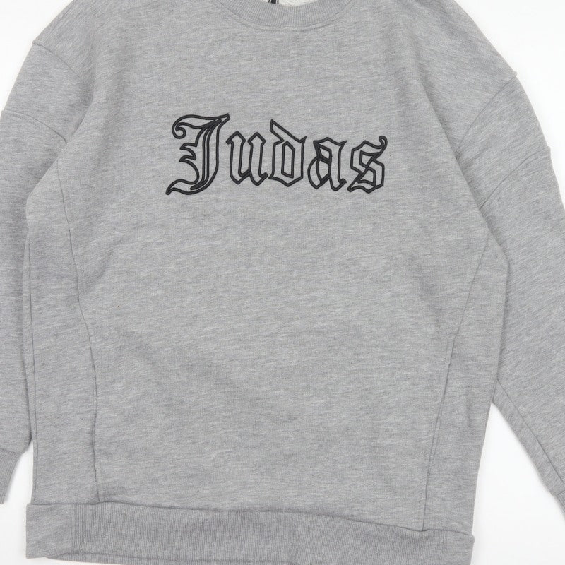 Additional view of Judas Sinned Men’s Grey M Gothic Logo Graphic Pullover Sweatshirt