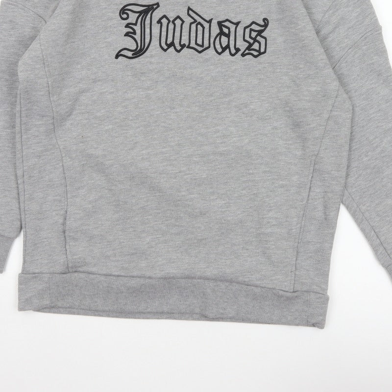 Additional view of Judas Sinned Men’s Grey M Gothic Logo Graphic Pullover Sweatshirt
