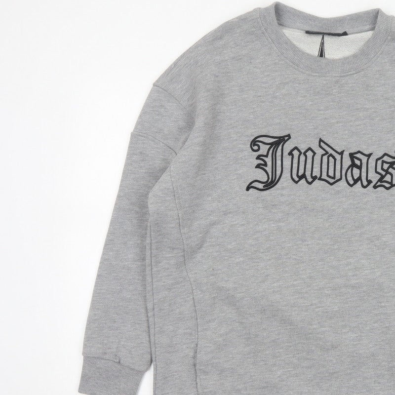 Additional view of Judas Sinned Men’s Grey M Gothic Logo Graphic Pullover Sweatshirt